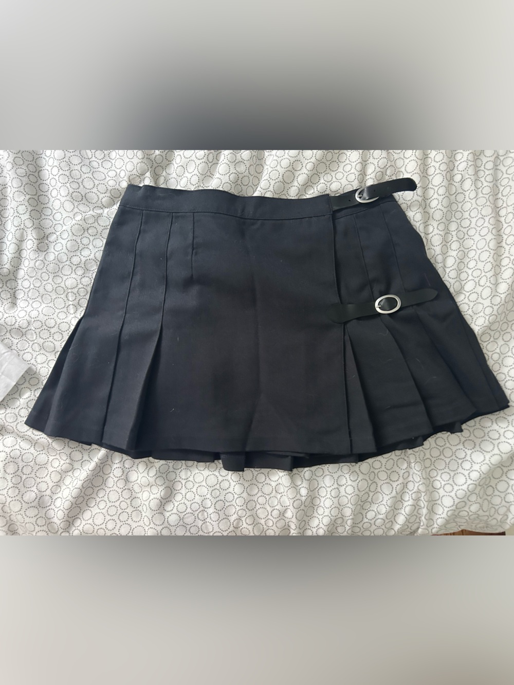 Brandy Melville Black Pleated Mini Skirt with Buckle Detail